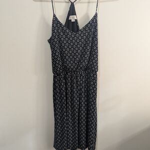 LOFT Women's Size XSP Racerback Black and Cream Geometric Midi Dress